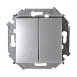 Выключатель двухклавишнный проходной Simon 15 10А/250В (переключатель), алюминий, Simon