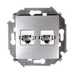 Розетка компьютерная двойная Simon 15 RJ45 кат.5е, алюминий, Simon