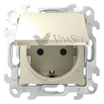 Розетка с заземлением с откидной крышкой и шторками IP44 Simon 24 16А/250В, слоновая кость, Simon