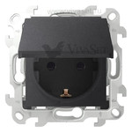 Розетка с заземлением с откидной крышкой и шторками IP44 Simon 24 16А/250В, графит, Simon