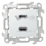 Коннектор HDMI(v 1.4) + USB(2.0, тип A) Simon 24, (мама), винтовой зажим, белый, Simon