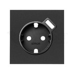 Розетка с заземлением со шторками и USB Smart Charge 2,1A/5В Simon 100 16А/250В винтовой зажим, черный матовый, Simon